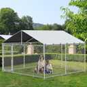 YITAHOME 10'x10' Outdoor Dog Enclosure with Metal Dog Gate, Dog Kennel Outside with Roof, Dog Fence Outdoor for Yard