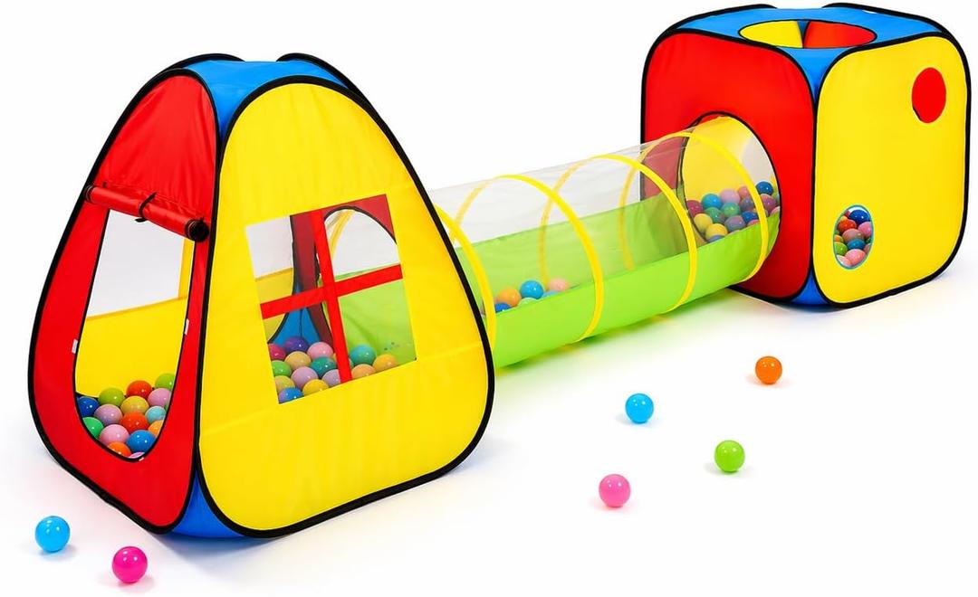 3 in 1 Pop Up Kids Play Tent with Ball Pit Indoor/Outdoor Playhouse, 119 inches x 31.5 inches x 34 inches