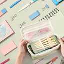 2 x Janhavi Initial Large Capacity Premium Oxford Cute Aesthetic Pencil Case Pouch Bag Special School Supplies Colored Stationery Organizer Gifts for Girls, Women, Adults (green)