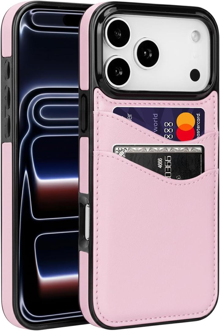 Compatible with iPhone 17 Pro Max Wallet Case for 2 Card Holder Slot Shockproof Soft Cover Case for Women Girls (Hot Pink, iPhone 17 Pro Max 6.9 inch)