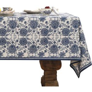 patdrea Designer Vintage Blue Floral Tablecloth for Square Table,Linen Paisley Breathable Pattern Table Cloth,Home Cover Decor for Kitchen Dining Christmas,Thanksgiving,67"x67"-Lantang a