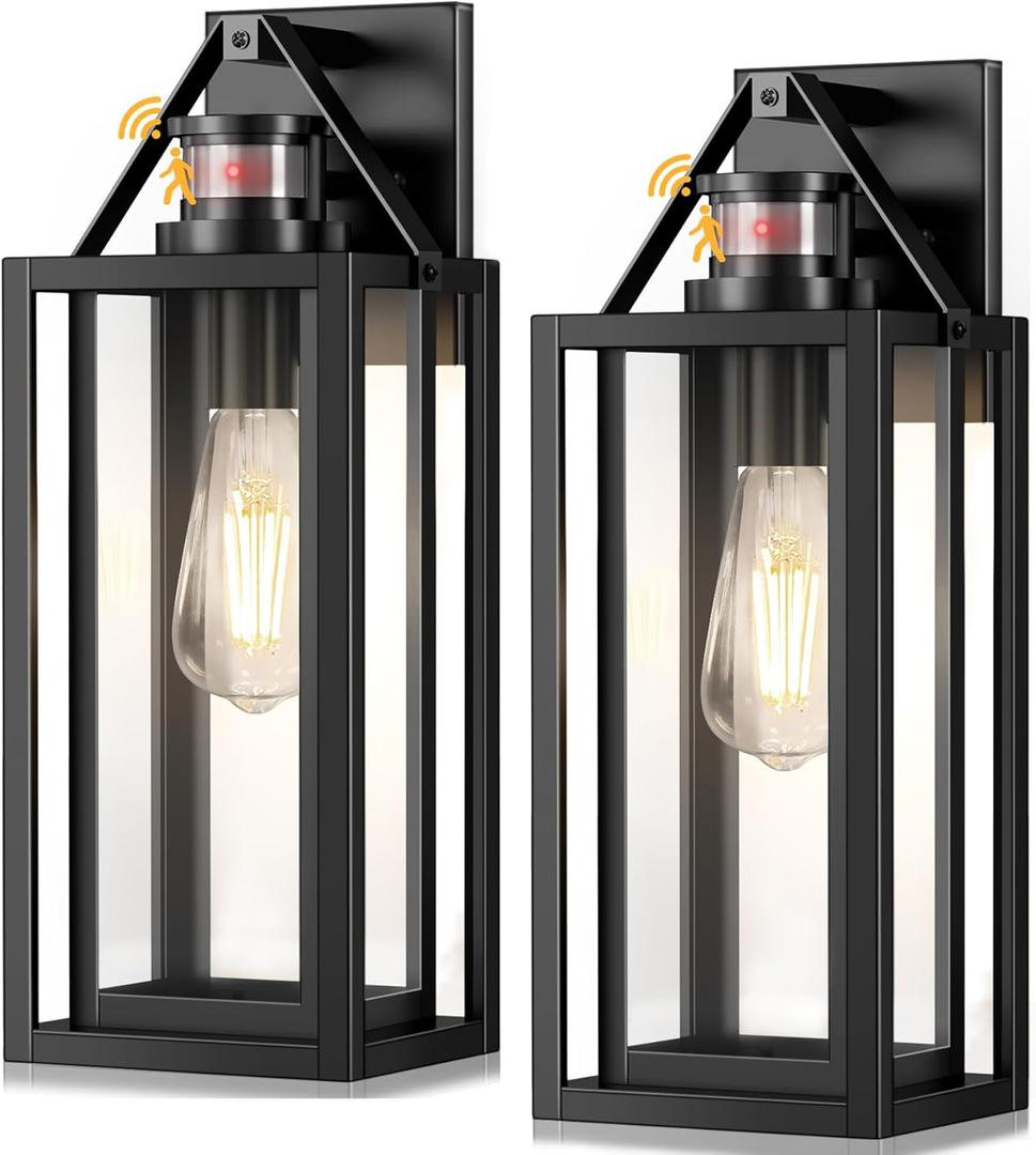 2 Pack Large Size Motion Sensor Outdoor Lights, 16" Dusk to Dawn Outdoor Wall Sconce, Waterproof Anti-Rust Modern Outside Porch Light Fixtures for House, Garage, Entryway, Backyard