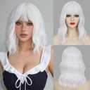 White Bob Wig with Bangs Short Wavy Wig for Women Loose Wavy Shoulder Length Colorful Synthetic Wig for Girl Cosplay Costume Wigs