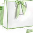 32 Pcs Thank You Gift Bags with Handle 12.6x9.8x 4.3in Bridesmaid Gift Bag Welcome Bags Large Gift Bag with Bow Ribbon for Wedding Baby Shower Birthday Thanksgiving Christmas Housewarming Sage Green