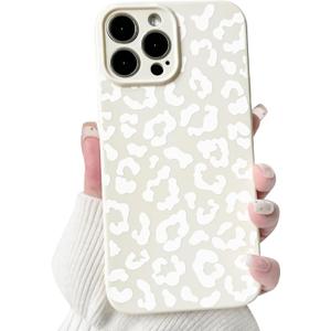 NITITOP Compatible with iPhone 14 Pro Case Aesthetic Cute Leopard Print Pattern for Women Girls Men Trendy Slim Fit TPU Bumper Silicone Shockproof Full Camera Protection Cover - White