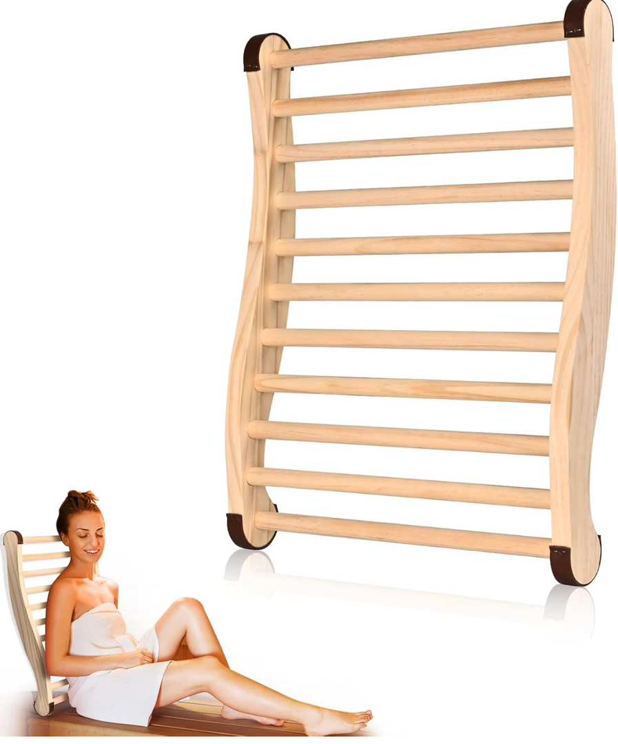 Upgraded Sauna Backrest, Sauna Accessories, S-Shaped Design with Backrest Sauna Chair, with Non-Slip Pads, Ergonomic Design, Suitable for Infrared Sauna Backrest and Barrel Sauna Backrest