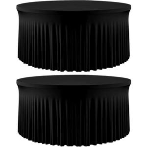 2 Pack Black 60 inch Round Spandex Tablecloth, Washable Stretchy Fitted 5FT Round Tables,Elastic Edge with Skirt, Wrinkle-Free Table Cloths for Wedding Banquet Party Birthday Buffet