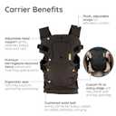 Infantino Flip Luxe 4-in-1 Convertible Baby Carrier, Ergonomic Infant to Toddler Carrier, Updated Lumbar Support, Premium Herringbone Fabric, Elevated Accents, Hands-Free Comfort, 7–35 lbs, Onyx