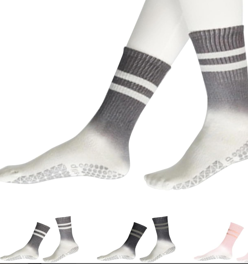 YOZHAKOU Pilates Yoga Socks with Grips for Women, Colorful Non Slip Crew Athletic Socks for Pilates, Barre, Ballet, Trampoline, Hospital, Exercise, Gym. (gray)SIZE GUIDE ONESIDE US Women's 5.5-9 Upc, Pack 2