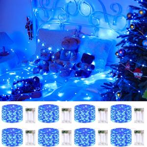 JMEXSUSS 8 Pack 50 LED Blue Fairy Lights Battery Operated, Twinkle Blue Christmas Lights Indoor Outdoor Decorations
