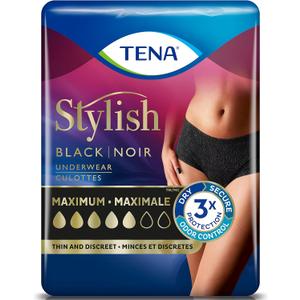 Tena Women Underwear Stylish Black XL Maximum 14 Ct.