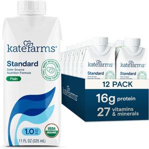 KATE FARMS Organic 1.0 Nutrition Shake, Plain, 16g Protein, 12 Pack (EXP 04/22/27)