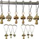 Mushroom Shower Curtain Hooks, 12Pcs Rustproof Metal Cute Retro Mushroom Shower Curtain Hooks Rings for Boho Fairy Forest Country Cottagecore Style Home Bathroom Decor (Bronze)