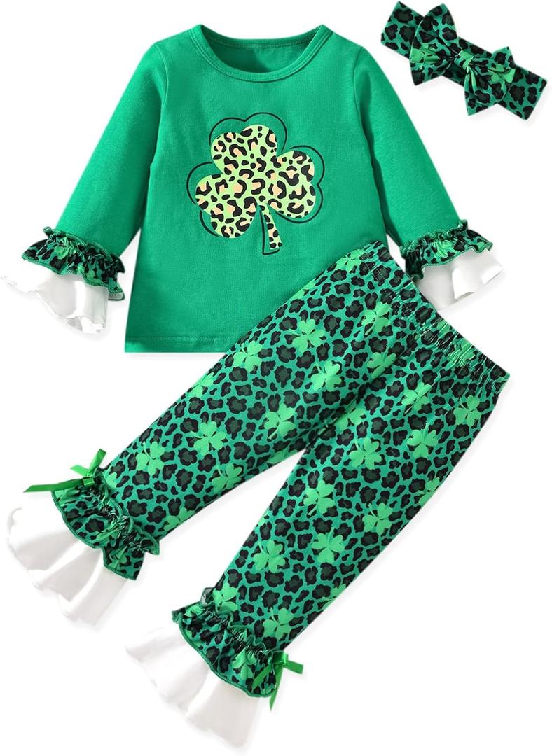 HINTINA Toddler Baby Girl Bell Bottom Flare Pant Outfits (Green)