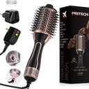 PRITECH 1000W Dual Voltage Ceramic Ionic Hair Dryer Brush,4-in-1 Hot Air Styler & One Step Volumizer for Straight & Curly Hair Salon (110-120V/220-240V),Black Gold
