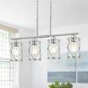 4-Light Kitchen Island Lighting, Modern Brushed Nickel Dining Room Light Fixtures with Clear Glass, Farmhouse Industrial Linear Chandelier Pendant Light with Adjustable Chain, CH9176BN-4IS