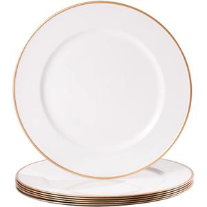 MAONAME 13" White Charger Plates Set of 6, Round Plate Chargers with Gold Rim, Plastic Decorative Charger Plates for Wedding, Tabletop Decor