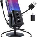 VCOM USB Microphone for PC, RGB Gaming Microphone with Mute Button, Gain Control, Monitoring Headphone 3.5mm Jack, PC Mic for Gaming, Streaming, Podcast, VoiceOver, Recording