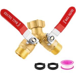 Garden Hose Splitter 2 Way, Brass Water Hose Splitter with Stainless Steel Long Handle, 3/4" GHT Thread Garden Hose Y Splitter, Full Flow Hose Splitter 2 Way Heavy Duty