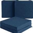 Outdoor Chair Cushions, Water-Resistant & Fade-Resistant, Patio Furniture Square Seat Replacement Chair Pads with Ties, Removable Cover, Non-Slip Bottom, Set of 4, 20 x 20 Inch, Navy Blue