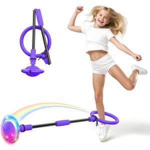 Ankle Skip Ball for Kids, Foldable Skip Ball with Colorful Flash Wheel, Indoor & Outside Game Toys, Christmas Birthday Gifts Toys for Girls and Boys Age 4 5 6 7 8 9 10 Years Old (Purple)