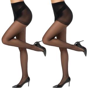 Yilanmy Run Resistant Control Top Pantyhose 15D Sheer High Waist Tights With Reinforced Toes, M