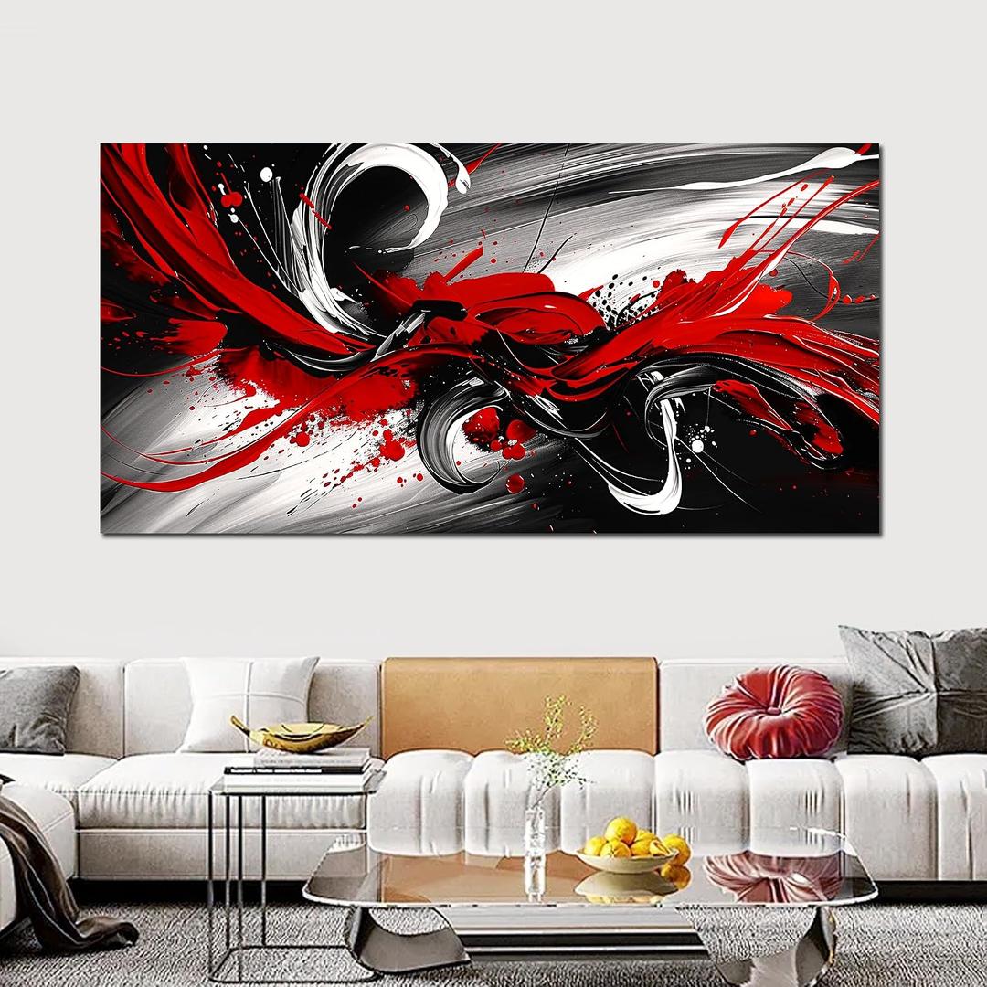 Black and White Red Large Canvas Wall Art for Living Room Framed Print Picture Painting Bedroom Office Wall Decor Modern Room Abstract Wall Decorations Artwork Size 30x60 Ready to Hang, 59"L x 29"W