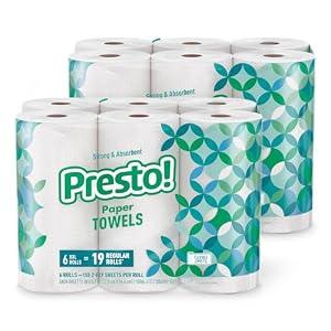 Presto! Ultra-Strong Premium Paper Towels, 158 Sheet Huge Roll - Flex-a-Size, 12 Rolls (2 Packs of 6), Equivalent to 38 Regular Rolls, White