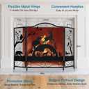 IRONWALLS 3 Panel Fireplace Screens Decorative, 48"(L) x 32"(H) Wrought Iron Fire Place Spark Guard Cover with Animal Pattern, Black Metal Mesh Fireplace Screen Stand Alone for Living Room, Bedroom