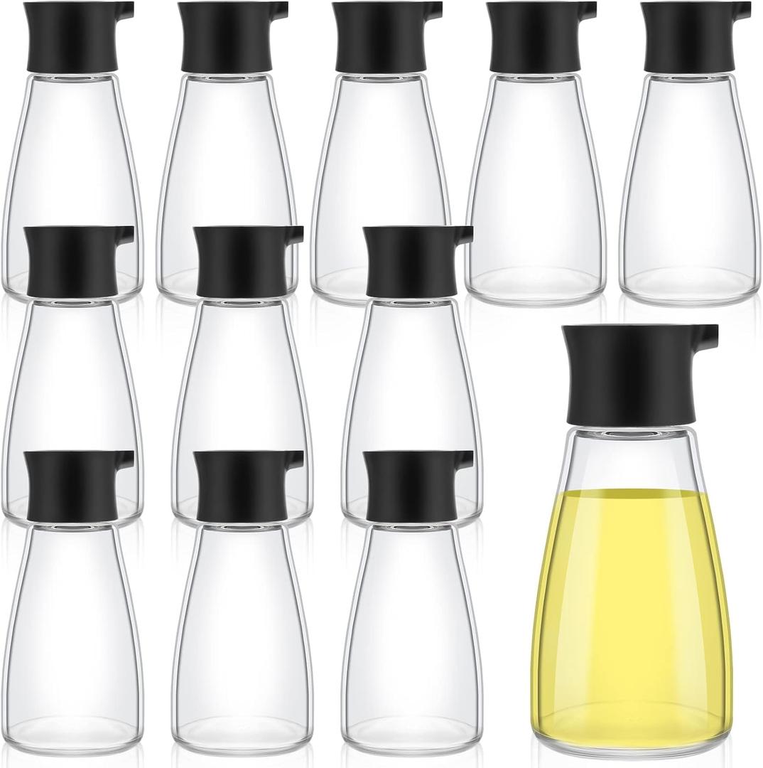 12 Pcs Soy Sauce Dispenser Leakproof Cruet Dispenser Set Small Glass Soy Sauce Bottles Container Oil Dispensing Bottles Seasoning Bottle Vinegar Cruet with Lid for Kitchen Cooking BBQ, Black