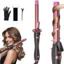 Extra-Long Barrel Rotating Curling Iron with Short Clamp, Automatic Curling Iron 1 Inch Creates Loose Curls for Medium and Long Hair, High Heat 410F, Instant Heat up, Double Ceramic, Dual Voltage