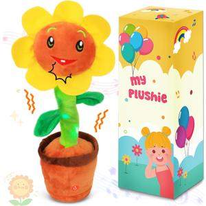 Easfan Singing Dancing Sunflower Talking Toy Electric Musical Plush Repeat What You Say Funny Speaking Interactive Toy Birthday for Kids, 14"