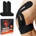 12 Pack Precut Kinesiology Tape for Knees & Shoulder, Knee Support & Stability for Sports, Waterproof & Elastic Tape for Knee Pain Relief, Breathable Hypoallergenic & Latex-Free, Black