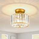 Small Crystal Ceiling Light, Modern Mini Flush Mount Crystal Chandelier, Gold Small Chandelier Light Fixture, Entryway Lighting Fixture for Kitchen Hallway Laundry Room, 1-Light, SF004-1-G (8.89 Inch)