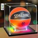 NONEMEY Basketball Display Case with RGB LED Light, UV Protected Acrylic Full Size Basketball Box , Basketball Display for Autographed Ball Memorabilia Gifts (10.6x10.6x10.6 in, Black-colorful Light)