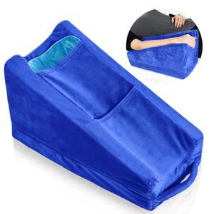 Buryeah Arm Elevation Pillow with 2 Pockets, Soft Ergonomic Support Pillow for Elbow Rest Wedge Broken Arm Gifts with High Density Foam for Recovery Sleeping(Blue)