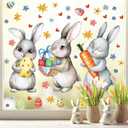3 Sheets Large Easter Window Clings, Cute Bunny Window Stickers for Glass Windows, Cute Easter Egg Flower Carrot Self-Adhesive Decals, Double Sided Reusable Window Decorations, Spring Party Decor