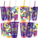 Tellingyou 12 Pack Roller Skating Party Favors Plastic Cups with Lids and Straws 24 oz Reusable Tumblers Water Bottles for Roller Skating Party Supplies