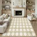 PureCozy Machine Washable Beige 6x9 Area Rugs for Living Room Modern Soft Large Checkered Rug Non-Slip Low Pile Accent Indoor Office Carpet for Bedroom Dining Room Nursery Classroom