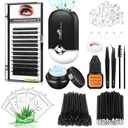 Eyelash Extension Kit - Individual Lash Extensions Supplies with 0.07D Curl Mix 8-15mm, Glue, Remover, USB Lash Fan, Tweezers, Eye Gel Pads, Micro Brushes, Mascara Brushes (Black)