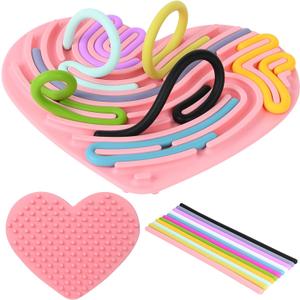 Sensory Activity Board Sensory Toys for Kids Calming Fidget Toy for Stress Relief,Anxiety,ADHD,Silent & Mess-Free,Autism Sensorys Products for Kids 3+ & Adults,Travel Activity Toys (Pink Heart Shape)