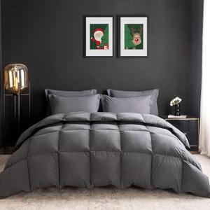 Feather Down Comforter Twin Size,Hotel Style Bedding Comforter,750+ Fill Power,1200TC,100% Organic Cotton Fabric,All Season Grey Duvet Insert with 8 Corner Tabs