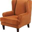 MIFXIN Wingback Chair Slipcover 2-Piece Velvet Stretch Wing Chair Slipcovers with Cushion Cover Removable Washable Armchair Sofa Furniture Protector for Living Room Bedroom (Orange)