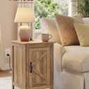 VASAGLE Side Table with Charging Station and Storage Cabinet, Nightstand, 18.9"D x 14.2"W x 24.8"H