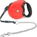 Idepet Heavy Duty Retractable Dog Leash for Small and Medium Dogs, Anti-Chewing Steel Chain Design,360 DegreeTangle-Free,Break and Lock System,26ft Leash Dog Walking (Red, Round Rope)