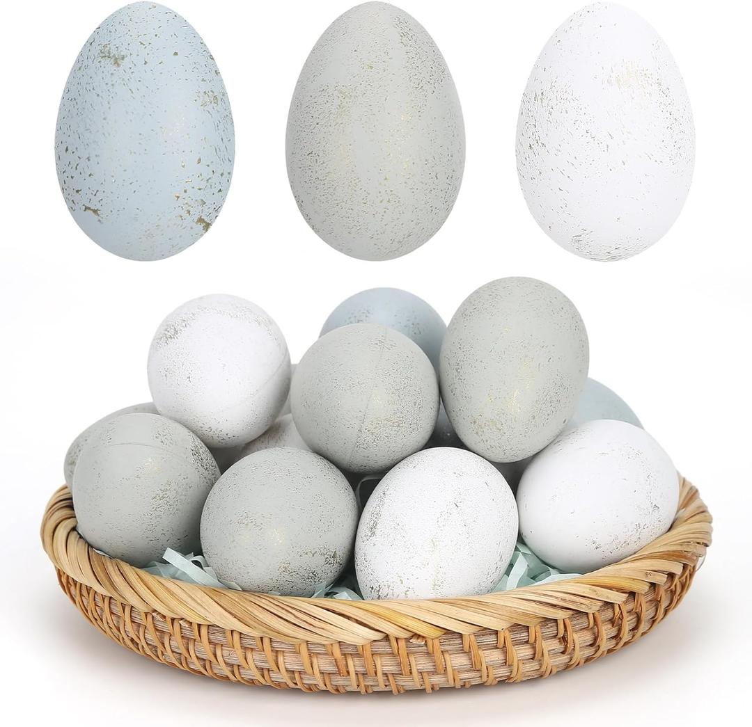 30 Pcs Easter Speckled Vintage Eggs Neutral Textured Plastic Eggs Boho Easter Decor Rustic Pastel Bowl Basket Vase Fillers Farmhouse Spring Decorations for Home Table DIY Craft