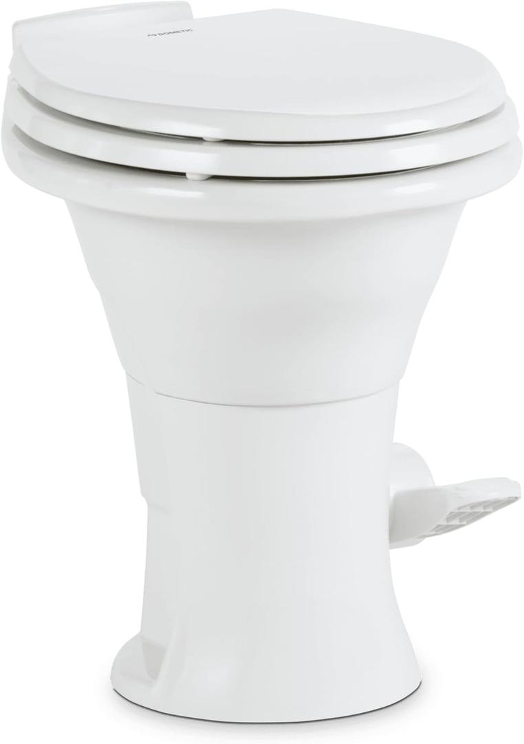 Dometic 310 Standard Toilet - White, Round Shape, Lightweight and Efficient with Pressure-Enhanced PowerFlush and Slow Close Seat Cover - Perfect for Modern RVs (302310081)