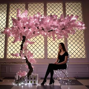 7.9ft Tall Cherry Blossom Tree Artificial with Led Light, Handmade Fake Cherry Blossom Tree Pink Flowers for Indoor Outdoors, Wedding Decor