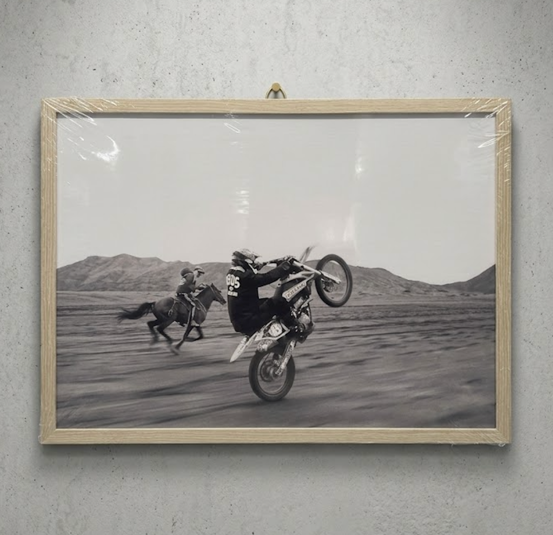 Framed Vintage Wall Art Motorcycle Horse Race Canvas Wall Art Racing Sports Photography Potser Prints Black And White Pictures Wall Decor for Man Bedroom Office Living Room 12x16in Framed