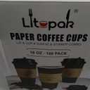 LITOPAK 100 Pack 16 oz Paper Coffee Cups with Lids, Black Disposable Coffee Cups with Lids, Sleeves and Stirring Sticks, for Parties, Picnic, Travel, and Events